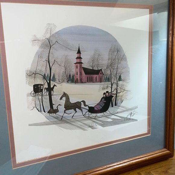 P.Buckley Moss Other - Framed P. Buckley Moss Cherished Eve,  S & N Print Sleigh,Amish, Folk Art, Geese